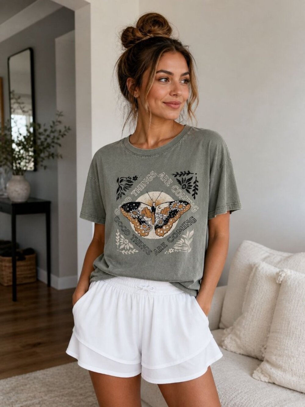 HRT & LUV size Large Short Sleeve Graphic Tee Good things are Coming Green